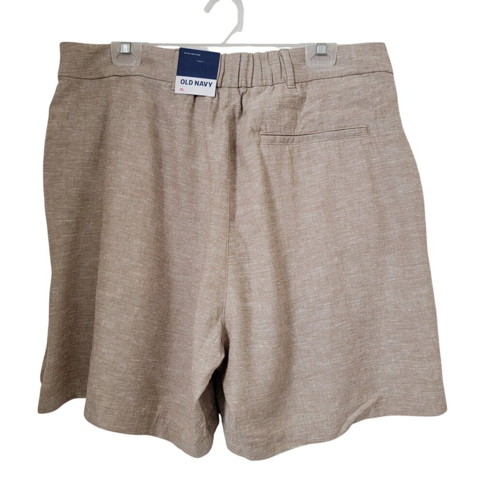 Old Navy Size XL Oatmeal Extra High-Waisted Linen-Blend Taylor Shorts, NEW w/Tag - Picture 2 of 15